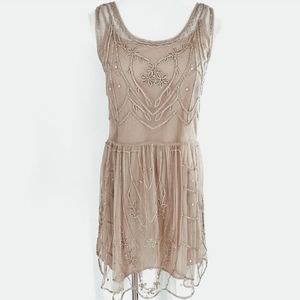 English Rose Nude & Silver Beaded Dress